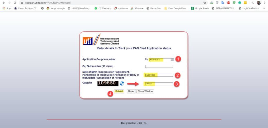 UTI PAN Application Status
