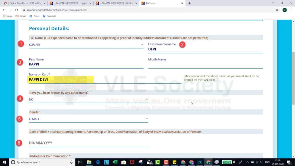 fill name gender date of birth in application form