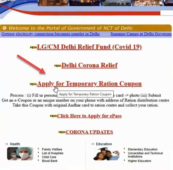 apply temporary delhi ration card online