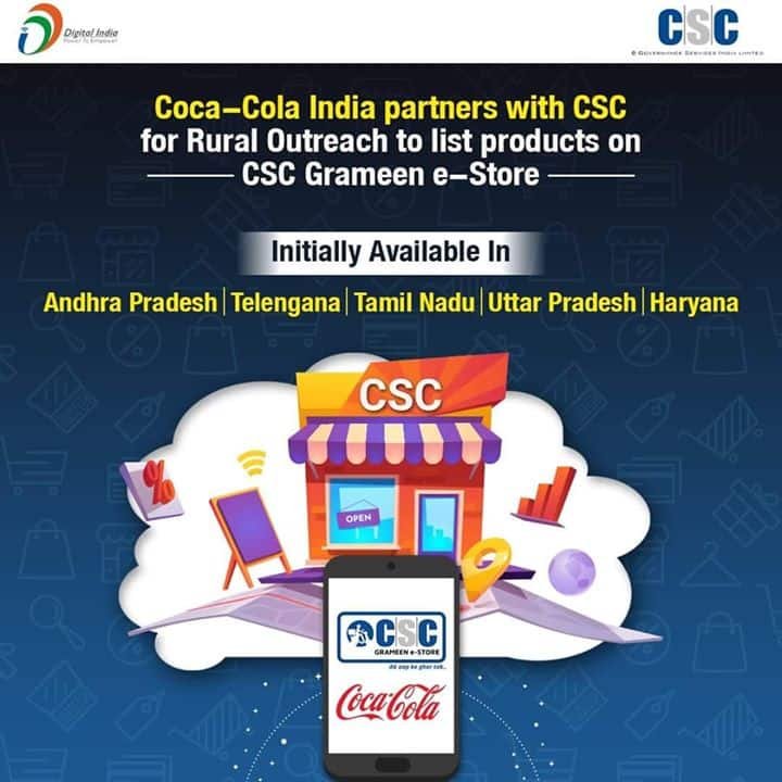 csc coco cola india partners with csc rural outreach to list products on csc grameen e store
