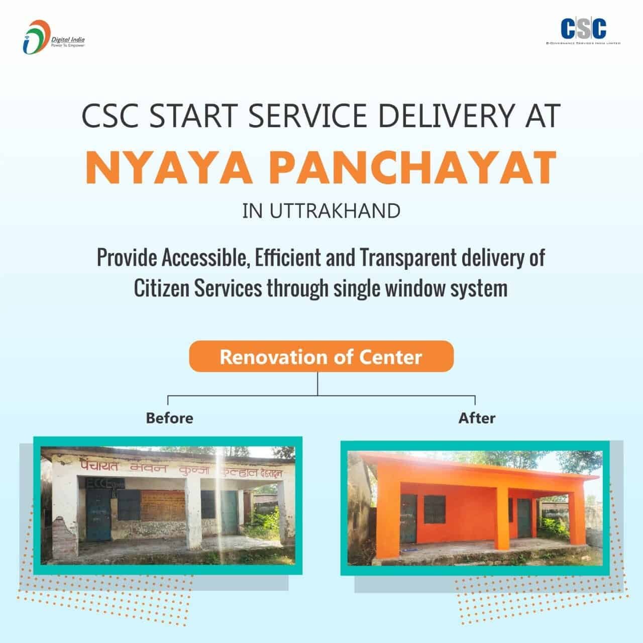CSC Starts Services delivery at Nyay panchayat, renovation of panchayat bhavan through csc vle society