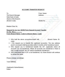 Application For Bank Account Transfer to Another Bank Branch