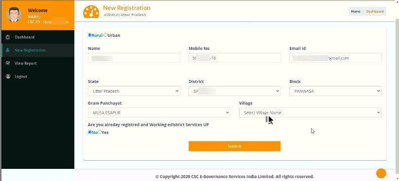 FILL CSC Vle Details for up edistrict id creation