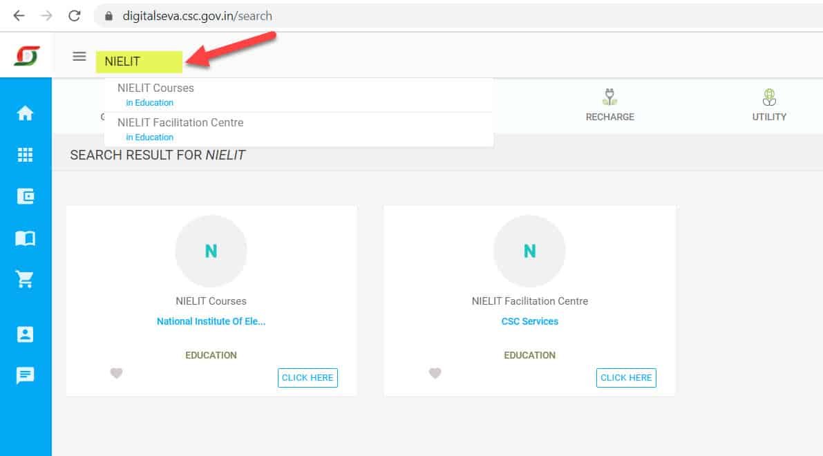 Search for nielit in Search Box