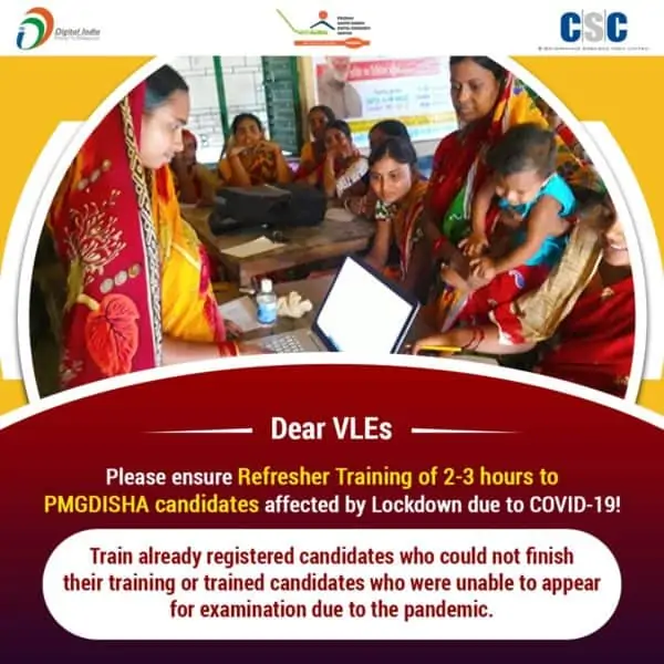 CSC Pmgdisha Refresher Training of 2-3 hours to Already Trained Students vle society