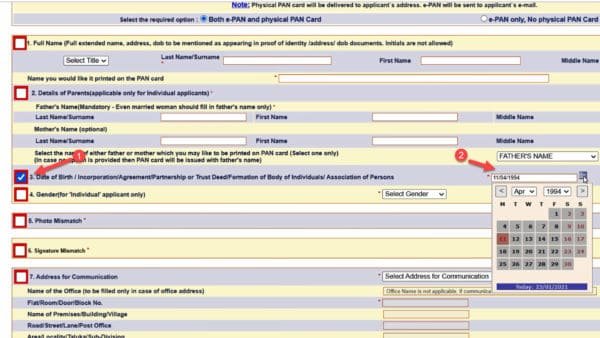 tick selected field check box to submit correction request in pan card