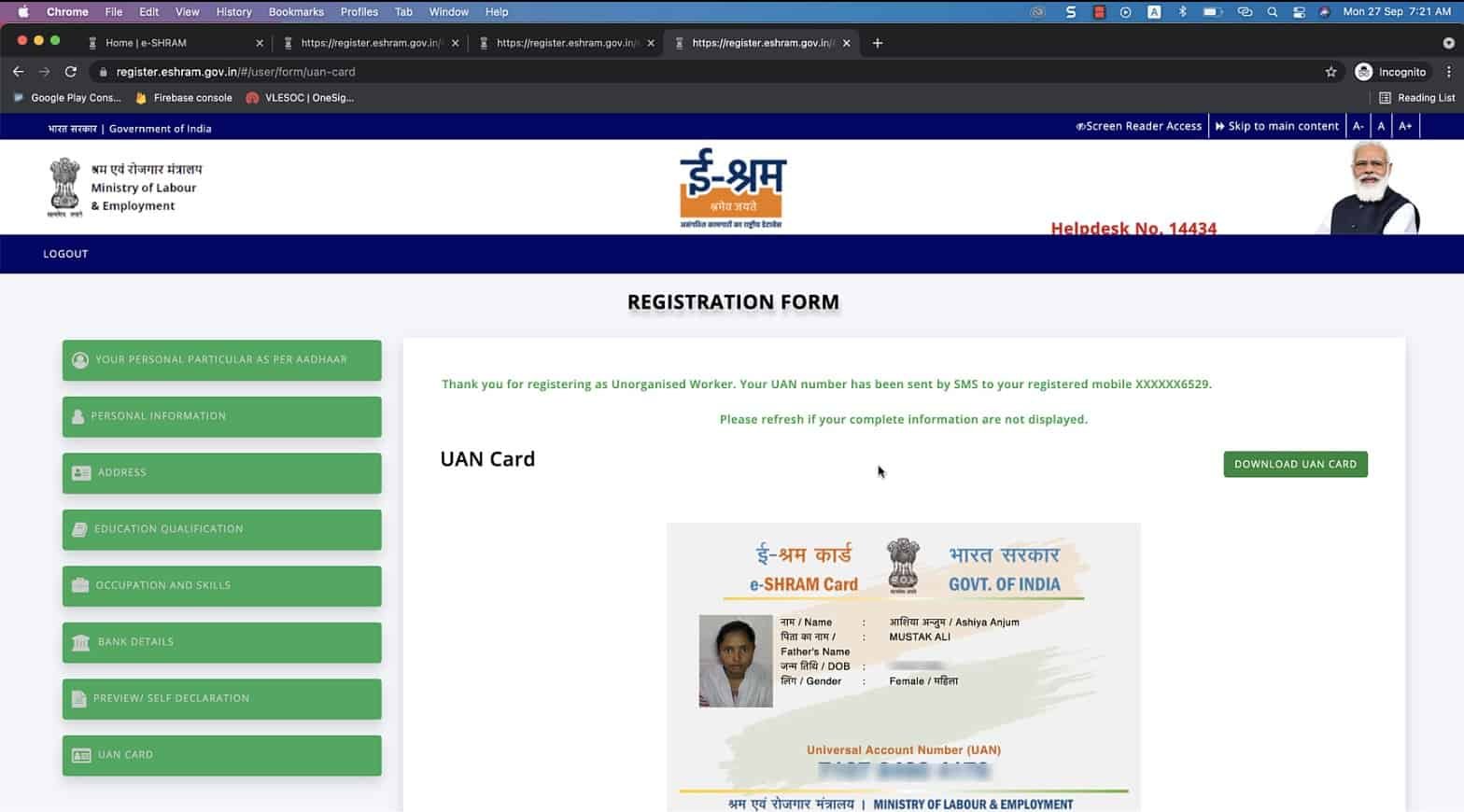 csc eshram card registration process