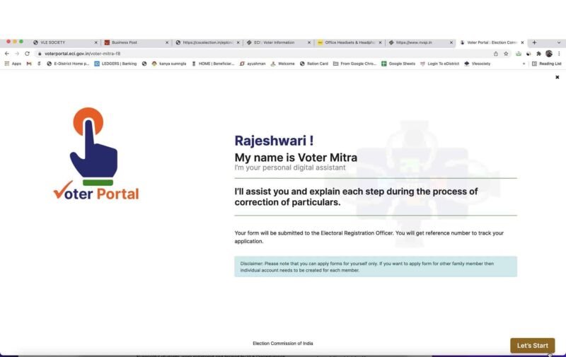 now click on lets start to start voter id correction